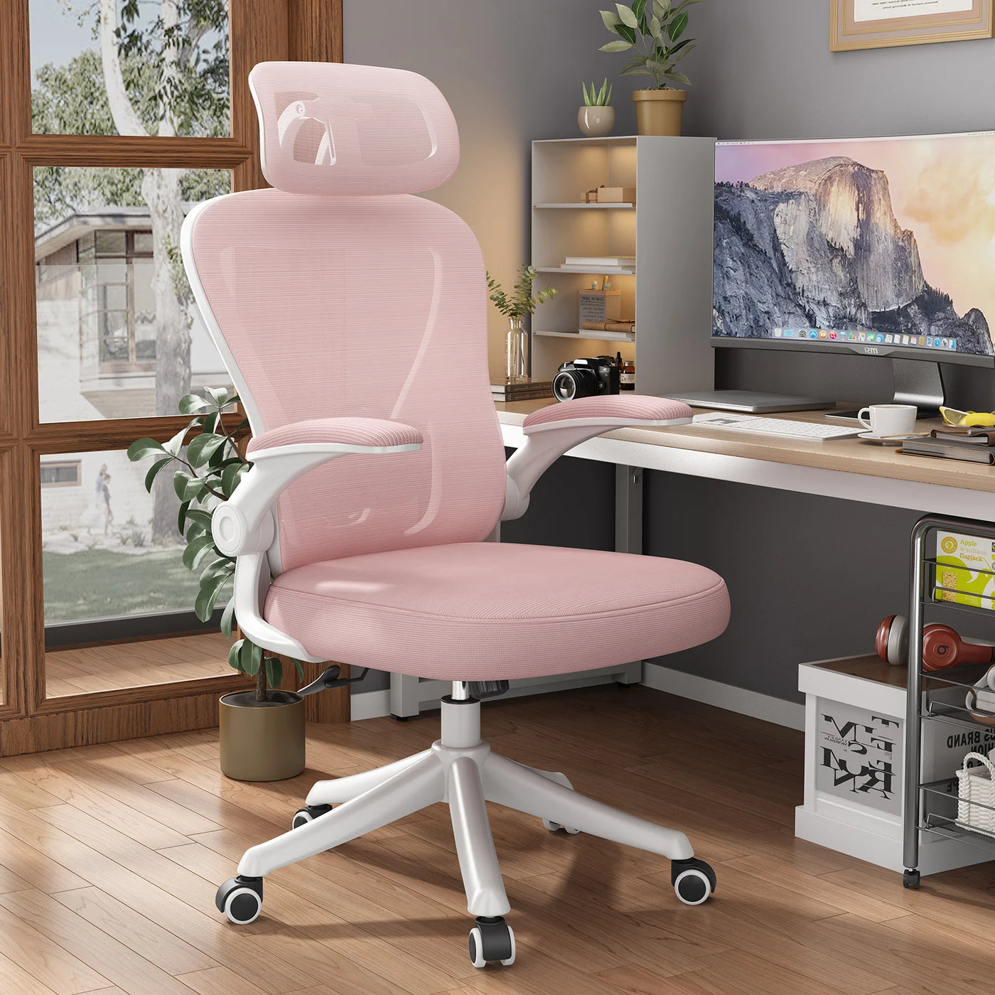 Pink Ergonomic Mesh Office Chair with Lumbar Support